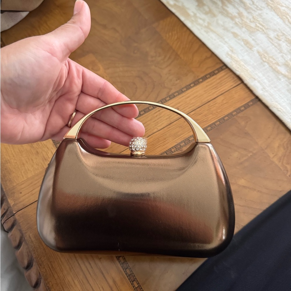 Nina Metallic Gold Clutch with Pearl Accent